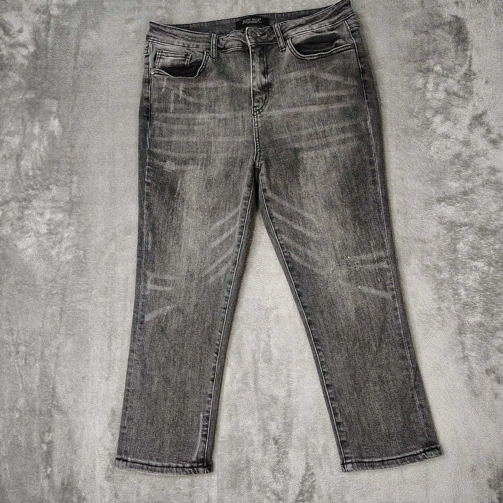 Judy Blue Jeans Womens 29 Charcoal Skinny Fit Capri High Rise Stone Wash